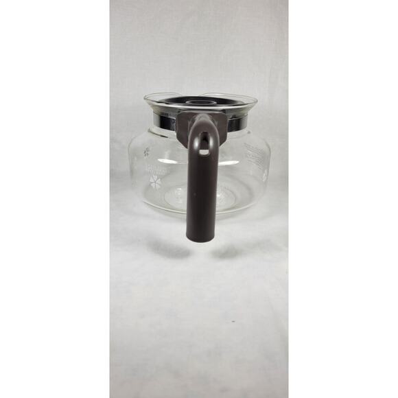 VTG Mr Coffee Glass Carafe 10 Cup E-40 White Daisies Replacement Brown Handle - Picture 2 of 13